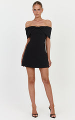 Thalia Mini Dress - Off Shoulder Bow Detail Dress in Black