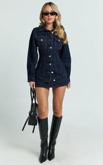 Tianna Jacket - Long Sleeve Contoured Recycled Denim Jacket in Indigo Wash