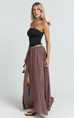 Under The Twilight Maxi Skirt - Thigh Split Skirt in Taupe