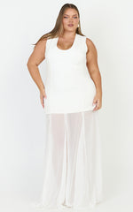 Frances Maxi Dress - Contrast U Neck Godet A Line Dress in Ivory