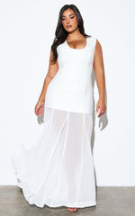 Frances Maxi Dress - Contrast U Neck Godet A Line Dress in Ivory