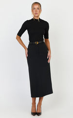 Alanna Midi Skirt - High Waisted Back Split Pencil Skirt in Black