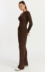 Indigo Top - Long Sleeve Button Down Knit Top in Chocolate