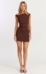 Vilma Mini Dress - One Shoulder Bodycon Dress in Chocolate