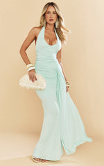 Dixie Maxi Dress - Plunge Halter Low Back Dress in Mint