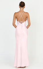 Georgie Maxi Dress - Satin V Neck Bias Cut Slip Dress in Pink