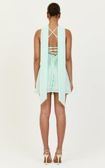 Arin Mini Dress - Satin Contrast Dress With Draped Neck Scarf in Mint
