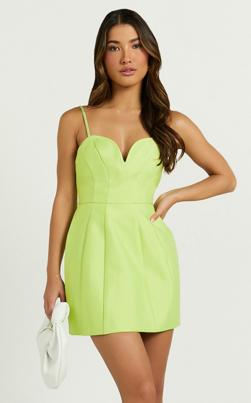 Amalie The Label - Kora Plunge A Line Mini Dress in Citrus