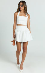 Angelica Mini Skirt - High Waisted V Yoke Skirt in Off White