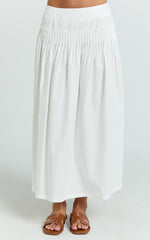 Auburn Maxi Skirt - Poplin Pintucked A Line Skirt in Ivory