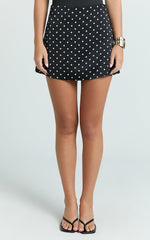 Blanca Mini Skirt in Black Polka