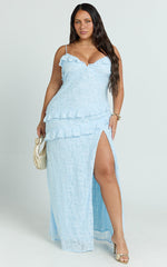 Braelyn Maxi Dress - Ruffle Low Back Dress in Blue