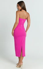 Calanthe Midi Dress - Strapless Tuck Detail Dress in Orchid
