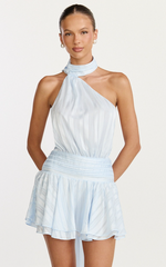 Callista Mini Dress - Scarf Neck Backless Dress in Light Blue