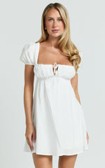 Candace Mini Dress - Square Neck Babydoll Dress in White