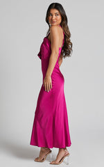 Carmella Midi Dress - One Shoulder Twist Detail Dress in Grape