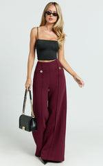 Clara Pants - High Waisted Wide Leg Pants in Wine