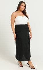 Sundry Midi Skirt - Linen High Waisted Cross Front Detail Skirt in Black