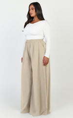 Cardi Pants - High Waist Elastic Wide Leg Pants in Stone