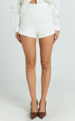 Dahlia Shorts - Paneled High Waisted Tailored Mini Shorts in White