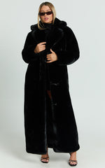 Dana Coat - Longline Faux Fur Coat in Black
