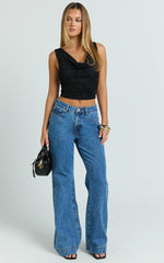 Dolores Top - Cowl Neck Lace Crop Top in Black