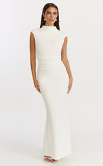 Eira Maxi Dress - High Neck Cap Sleeve Maxi Dress in White