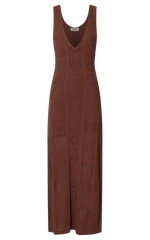 Taylor Maxi Dress - Crochet Knit Scoop Neck Dress in Chocolate