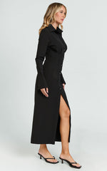 Genevieve Midi Dress - Slim Shirt Dress in Black