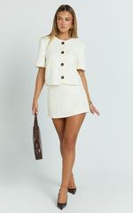 Halsey Jacket - Short Sleeve Structured Jacket in Cream