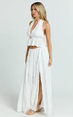 Heidi Maxi Skirt - Elastic Waist Side Split Skirt in White