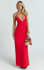Hinata Maxi Dress - Linen Blend Slip Dress in Red