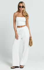 Kala Pants - Mid Waisted Relaxed Elastic Waist Pants in White