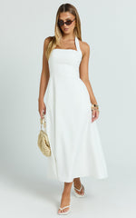 Karissa Midi Dress - Halter Neck Fit and Flare Midi Dress in White