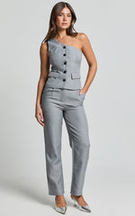 Kourtney Pants - Mid Waist Pleated Trousers in Grey