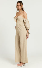 Maja Jumpsuit - Front Tie Off Shoulder Jumpsuit in Sand
