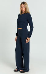 Ottie Pants - Mid Rise Straight Leg Knit Pants in Navy