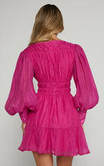 Phillipa Mini Dress - V Neck Dress in Hot Pink