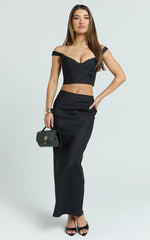 Pietra Two Piece Top and Skirt Set - Off Shoulder Top and Fitted Maxi Skirt Set in Black