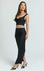 Pietra Two Piece Top and Skirt Set - Off Shoulder Top and Fitted Maxi Skirt Set in Black
