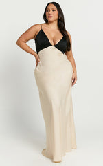 Quincy Maxi Dress - Satin Slip Dress in Black/Champagne