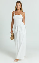 Rammy Maxi Dress - Sleeveless Shirred Dress in White