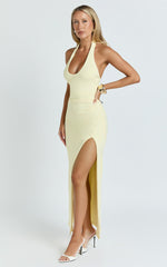 Ruby Maxi Dress - Halter Scoop Neck Low Back Bodycon Dress in Lemon