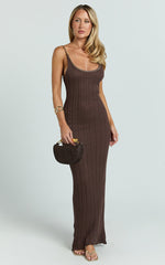 Shailene Maxi Dress - Chain Strap Scoop Neck Knitted Maxi Dress in Chocolate