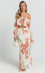 Sybil Two Piece Top and Skirt Set - Abstract Floral Tie Top and Maxi Skirt Set in Vintage Orchid