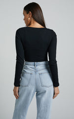 Tatem Bodysuit - Long Sleeve Button Front Bodysuit in Black