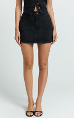 Walton Skort - Mid Waisted Recycled Denim Skort in Clean Black Wash Panel